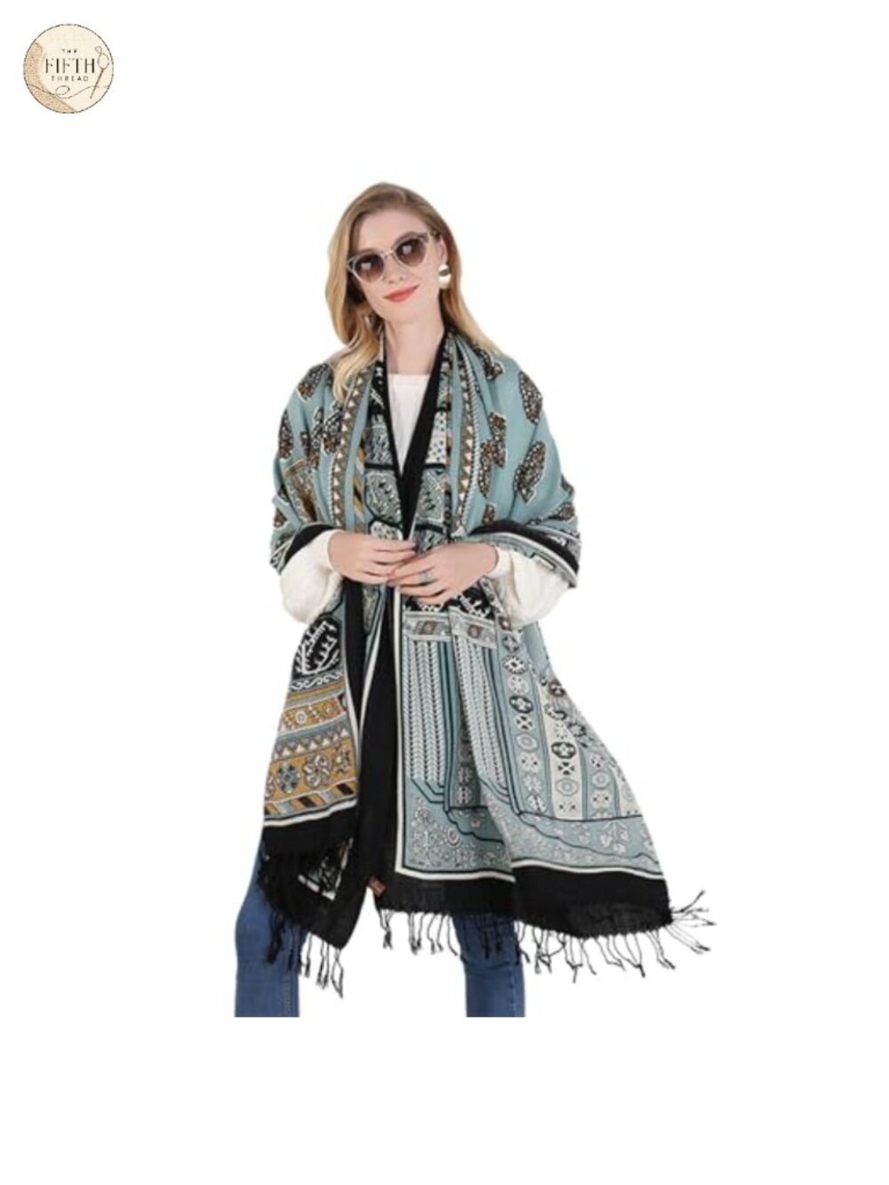 100% Merino Wool Oversized Pashmina Shawl Wrap with Tassels